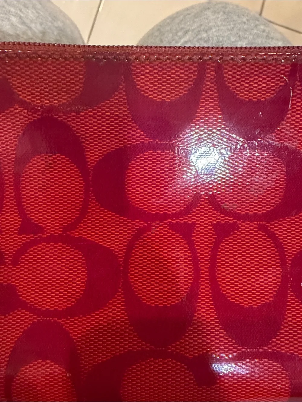 VTG Coach Red Signature Gloss Zippered Pouch for Cosmetics or Travel Essentials